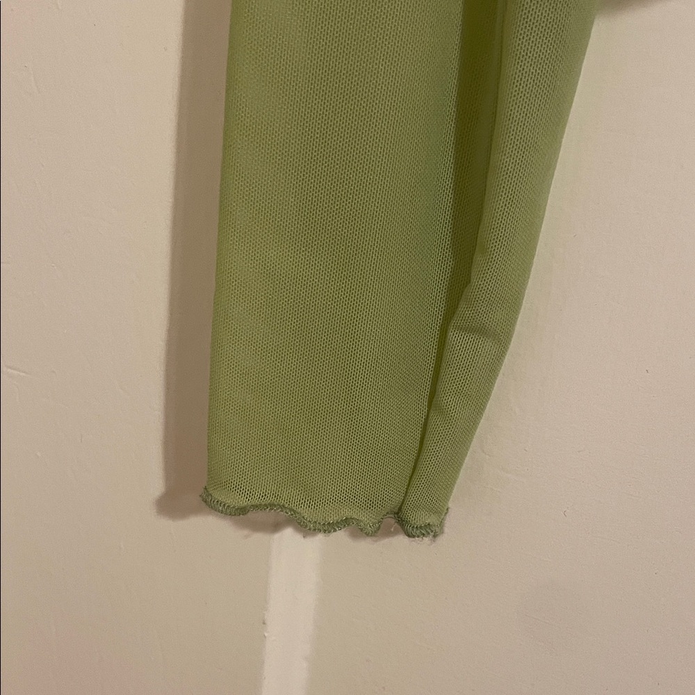 Lime Green Mesh Feather Trim Blouse - Picture 5 of 6